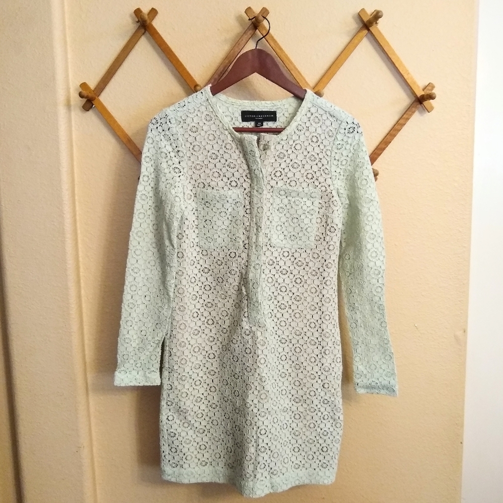 Victoria Beckham Mint & Nude Lace Mod Mini Dress